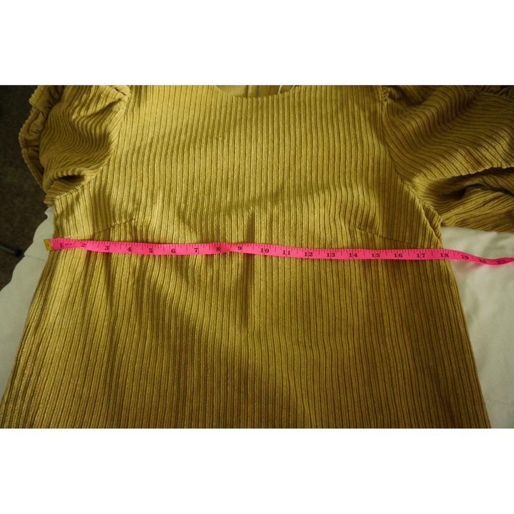 GeeGee Corduroy Ruffle Puff Sleeve Mini Dress Mustard Tan Small MD50773 - Picture 8 of 9